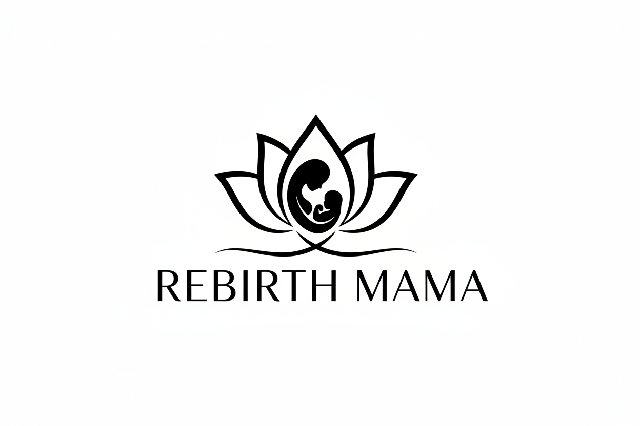 logo nero per sito post parto con scritta Rebirth mama