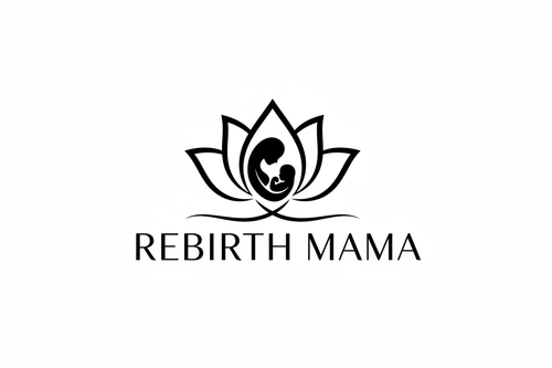 logo nero per sito post parto con scritta Rebirth mama