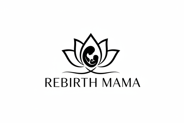 logo nero per sito post parto con scritta Rebirth mama